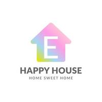 Buchstabe e Happy House Vektor-Logo-Design vektor