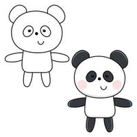 Malvorlage mit süßem Panda. Farb- und Schwarz-Weiß-Vektorillustration für Kinder Malbuch mit umrissenen Cliparts zum Ausmalen. kinder lernspiel. Cartoon-Kawaii-Tier. einfaches lineares Design, eps10 vektor