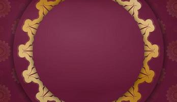 vinröd baner med indisk guld mönster och plats för din logotyp vektor