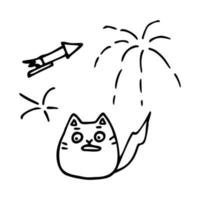 kritzeln sie illustration einer katze, die durch feuerwerk erschreckt wird. Vektor-Illustration vektor