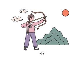 eine Person, die einen traditionellen koreanischen Bogen schießt. vektor