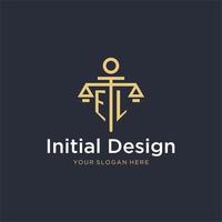el första monogram logotyp med skala och pelare stil design vektor