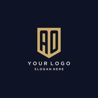 ao-Monogramm-Initialen-Logo-Design mit Schild-Symbol vektor