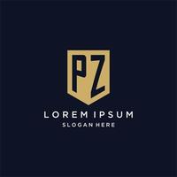 pz-Monogramm-Initialen-Logo-Design mit Schildsymbol vektor