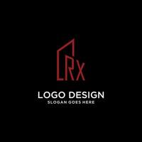 rx-anfangsmonogramm mit gebäudelogodesign vektor