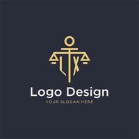lx första monogram logotyp med skala och pelare stil design vektor