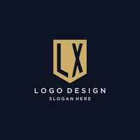 lx-Monogramm-Initialen-Logo-Design mit Schild-Symbol vektor