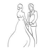 Strichzeichnungen Hochzeitspaar in Liebe Hand Illustration Vektor Hand gezeichnet isoliert auf weißem Hintergrund