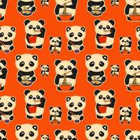 Nahtloses Muster mit einer Reihe süßer Pandas, die Dim-Sum-Doodle essen. traditionelle chinesische Knödel. Abbildung des kawaii asiatischen Lebensmittelvektors. vektor