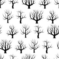 Nahtlose schwarze und weiße gebogene Bäume ohne Blätterhintergründe. Vektor Wald nahtlose Textur.