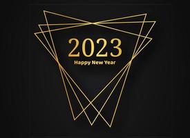 2023 Lycklig ny år guld geometrisk polygonal bakgrund. guld geometrisk polygonal ram med lysande effekter för jul Semester hälsning kort, flygblad eller affischer. vektor illustration
