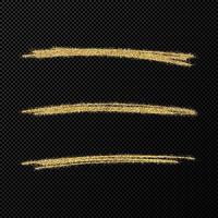 abstrakte glänzende konfetti glitzernde wellen. satz von drei handgezeichneten goldenen pinselstrichen auf schwarzem transparentem hintergrund. Vektor-Illustration vektor