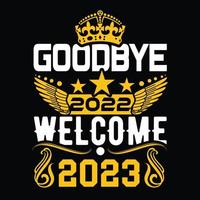 adjö 2022 Välkommen 2023 t skjorta design vektor