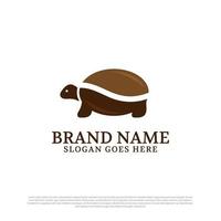 Logo-Design-Idee für langsame Kaffeemaschine, Schildkröten-Kaffeebohnen-Logo-Vektor vektor