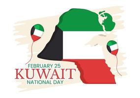 nationell kuwait dag på februari 25:e med vinka flagga och oberoende firande i platt tecknad serie hand dragen mallar illustration vektor