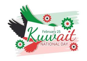 nationaler kuwaiter tag am 25. februar mit schwenkender flagge und unabhängigkeitsfeier in flacher hand gezeichneter schablonenillustration der karikatur vektor