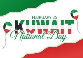 nationell kuwait dag på februari 25:e med vinka flagga och oberoende firande i platt tecknad serie hand dragen mallar illustration vektor