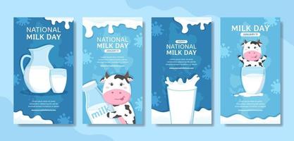 nationell mjölk dag social media berättelser platt tecknad serie hand dragen mallar illustration vektor