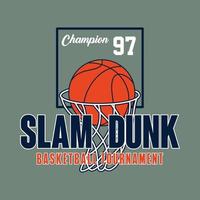 slam dunka. basketboll turnering. sporter grafisk tee skjorta design vektor