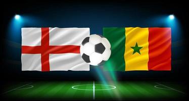 Spiel zwischen England und Senegal Teams. 3D-Vektorkonzept vektor