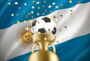 Argentinien ist der Gewinner des Spiels. fußball mit goldenem preis und nationalflagge. 3D-Vektorillustration vektor