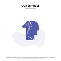 unsere dienstleistungen depression trauer menschlich melancholie traurig solide glyph icon web card template vektor