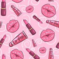 Lippenstift, Lipgloss und Küsse nahtloses Muster vektor