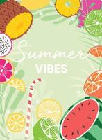 Sommer Vibes Typografie Slogan und frisches Obst Poster vektor