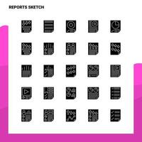 25 Berichte skizzieren Symbolsatz solide Glyphensymbolvektor-Illustrationsvorlage für Web- und mobile Ideen für Unternehmen vektor