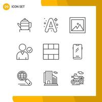 9 Icon Set Line Style Icon Pack Umrisssymbole isoliert auf weißem Hintergrund für reaktionsschnelle Website, die kreativen schwarzen Icon-Vektorhintergrund entwirft vektor