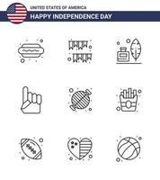 Usa Happy Independence Day Piktogrammsatz aus 9 einfachen Linien von Essen Usa Party Hand American editierbare Usa Day Vektordesign-Elemente vektor