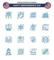 Happy Independence Day 16 Blues Icon Pack für Web und Print Staaten American Burger Parade Instrument editierbare Usa Day Vektor Design Elemente