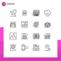 Aktienvektor-Icon-Pack mit 16 Zeilenzeichen und Symbolen für landwirtschaftliche E-Book-Datenwarnungen für bearbeitbare Vektordesign-Elemente vektor