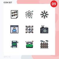 9 thematische Vektor-Fülllinien-Flachfarben und bearbeitbare Symbole der bearbeitbaren Vektordesign-Elemente für den Login-Browser der Trennseiten-Physik vektor