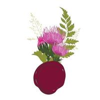 botanisk arrangemang av löv grenar och blomning blommor. vektor dekorativ örter i boutonniere och bukett. bröllop design. vektor stock illustration.