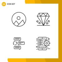 4 Icon Set Line Style Icon Pack Umrisssymbole isoliert auf weißem Hintergrund für responsive Website, die kreativen schwarzen Icon-Vektorhintergrund entwirft vektor