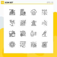 Aktienvektor-Icon-Pack mit 16 Zeilenzeichen und Symbolen für Getränk, Romantik, Ort, Liebe, gps, bearbeitbare Vektordesign-Elemente vektor