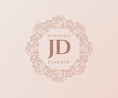 jd initialer brev bröllop monogram logotyper samling, hand dragen modern minimalistisk och blommig mallar för inbjudan kort, spara de datum, elegant identitet för restaurang, boutique, Kafé i vektor