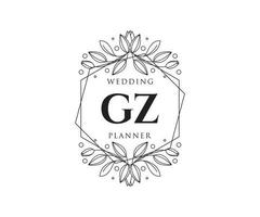 gz initialen brief hochzeitsmonogramm logos sammlung, handgezeichnete moderne minimalistische und florale vorlagen für einladungskarten, save the date, elegante identität für restaurant, boutique, café im vektor