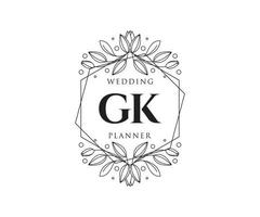 gk initialen brief hochzeitsmonogramm logos sammlung, handgezeichnete moderne minimalistische und florale vorlagen für einladungskarten, save the date, elegante identität für restaurant, boutique, café im vektor