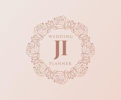 ji initialen brief hochzeitsmonogramm logos sammlung, handgezeichnete moderne minimalistische und florale vorlagen für einladungskarten, save the date, elegante identität für restaurant, boutique, café im vektor