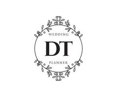 dt initialen brief hochzeitsmonogramm logos sammlung, handgezeichnete moderne minimalistische und florale vorlagen für einladungskarten, save the date, elegante identität für restaurant, boutique, café im vektor