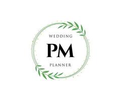 pm initialen brief hochzeitsmonogramm logos sammlung, handgezeichnete moderne minimalistische und florale vorlagen für einladungskarten, save the date, elegante identität für restaurant, boutique, café im vektor