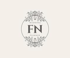 fn initialen brief hochzeitsmonogramm logos sammlung, handgezeichnete moderne minimalistische und florale vorlagen für einladungskarten, save the date, elegante identität für restaurant, boutique, café im vektor