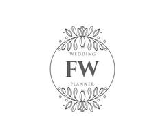 fw initialen brief hochzeitsmonogramm logos sammlung, handgezeichnete moderne minimalistische und florale vorlagen für einladungskarten, save the date, elegante identität für restaurant, boutique, café im vektor