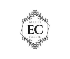 ec initials brief hochzeitsmonogramm logos sammlung, handgezeichnete moderne minimalistische und florale vorlagen für einladungskarten, save the date, elegante identität für restaurant, boutique, café im vektor