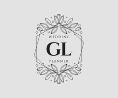 gl initialen brief hochzeit monogramm logos sammlung, handgezeichnete moderne minimalistische und florale vorlagen für einladungskarten, save the date, elegante identität für restaurant, boutique, café im vektor