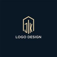 jk första monogram logotyp med hexagonal form stil, verklig egendom logotyp design idéer inspiration vektor