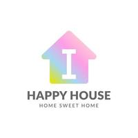 Buchstabe i glückliches Haus-Vektor-Logo-Design vektor