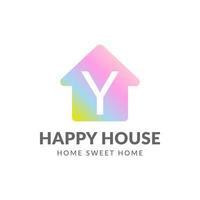 Buchstabe y glückliches Haus-Vektor-Logo-Design vektor